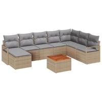 Tuinbankenset met kussen 9 pcs Beige poly rattan - thumbnail