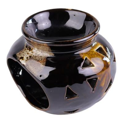 Bruine Keramische Oliebrander met Dip Glazuur van Sawahasa