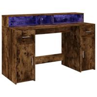 Bureau met LED-verlichting 140x55x91 cm hout gerookt eikenkleur - thumbnail