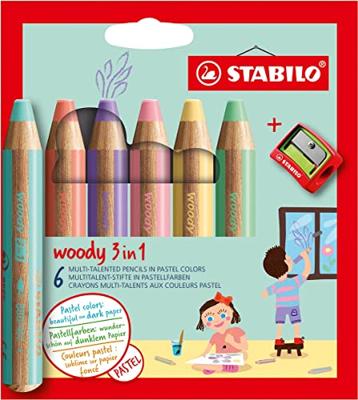 Kleurpotloden STABILO 880 woody inclusief puntenslijper pastel assorti etui à 6 stuks Kleurpotloden STABILO 880 woody inclusief puntenslijper pastel assorti etui à 6 stuks