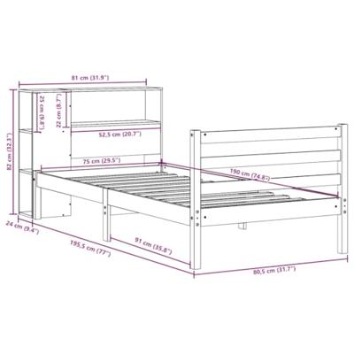 Bed met boekenkast zonder matras massief grenenhout 75x190 cm