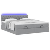 Ottoman bed met matrassen en LED's 200x200cm stof lichtgrijs - thumbnail