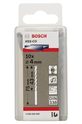 Bosch Accessories 2608585880 HSS Metaal-spiraalboor 4 mm Gezamenlijke lengte 75 mm Kobalt DIN 338 Cilinderschacht 10 stuk(s)