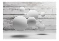 Fotobehang - Witte ballen voor houten schutting, Vliesbehang, 3D look, Instructie bijgesloten, zeer eenvoudig aan te brengen, geen behangtafel nodig - thumbnail