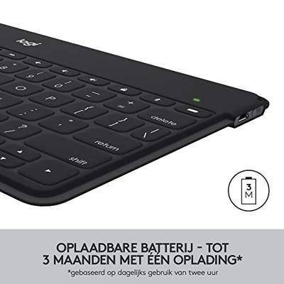 Logitech Keys-To-Go Draadloos Bluetooth Keyboard voor iPhone, iPad, Smartphone, Tablet, Windows, Apple TV, Ultra-Dun, Ultra-Licht, Sneltoetsen, QWERTY UK Layout - Zwart