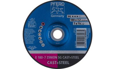 PFERD TOOLS 62217628 E 180-7 ZIRKON SG CAST+STEEL Afbraamschijf gebogen Diameter 180 mm Boordiameter 22.23 mm Grijs/grauw sferoïdisch gietijzer, Staal, Gegoten