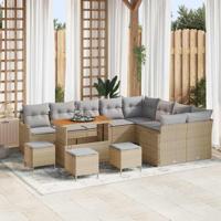 Tuinbankenset met kussen 13 pcs Beige poly rattan - thumbnail
