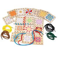 Bigjigs houten rijgpuzzel tegels vormen, 22dlg. - thumbnail