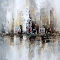 Schilderij - Handgeschilderd - City Skyline, 100x100 - thumbnail
