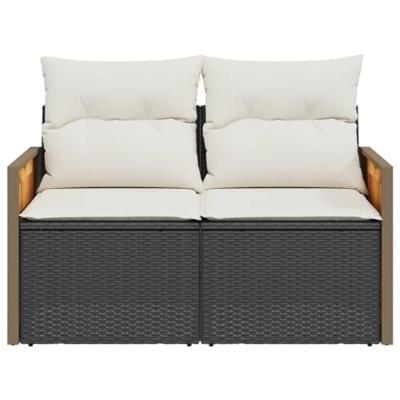 Tuinbank 2-zits met kussens poly rattan zwart Tuinbank 2-zits met kussens poly rattan zwart