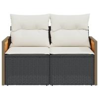 Tuinbank 2-zits met kussens poly rattan zwart - thumbnail
