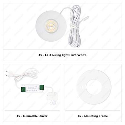 Set van 4 Pavo - Platte LED opbouwspots 23mm - 3W 300lm - 2700K - Dimbaar - Rond - IP44 - Wit