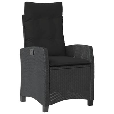 Tuinstoelen 2 st verstelbaar met kussens poly rattan zwart - thumbnail