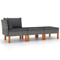 3-delige Loungeset poly rattan en massief eucalyptushout - thumbnail