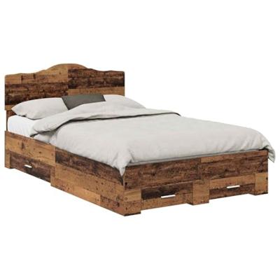 Bedframe met hoofdeinde Oudhout 120 x 190 cm Bewerkt hout