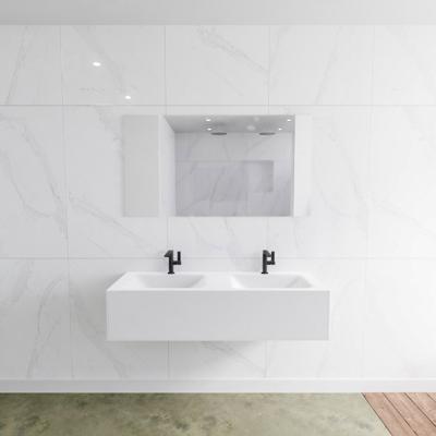 Zaro Lagom volledig naadloos solid surface onderkast 130cm mat wit met 1 lade Push tot open. Compleet met solid surface wastafel met 2 kraangat(en) Zaro Lagom volledig naadloos solid surface onderkast 130cm mat wit met 1 lade Push tot open. Compleet met solid surface wastafel met 2 kraangat(en)