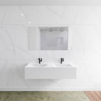 Zaro Lagom volledig naadloos solid surface onderkast 130cm mat wit met 1 lade Push tot open. Compleet met solid surface wastafel met 2 kraangat(en) - thumbnail