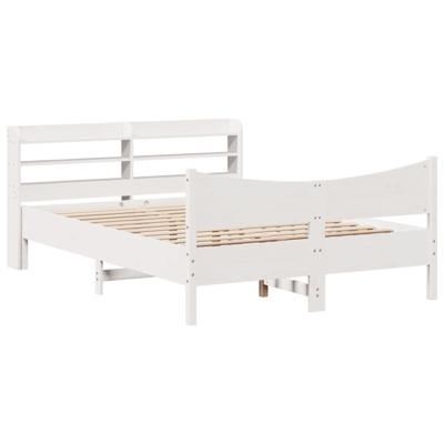 Bedframe met hoofdbord massief grenenhout wit 140x190 cm