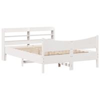 Bedframe met hoofdbord massief grenenhout wit 140x190 cm - thumbnail