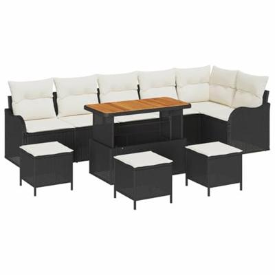 Tuinbankenset met kussen 10 pcs Zwart poly rattan