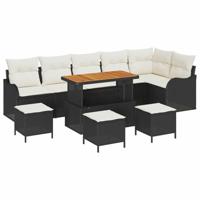 Tuinbankenset met kussen 10 pcs Zwart poly rattan - thumbnail