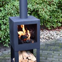 Esschert Design tuinhaard met houtopslag zwart ff410 - thumbnail