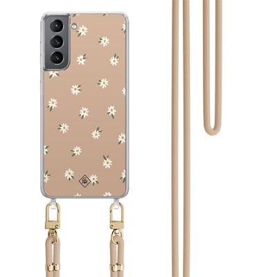 Samsung Galaxy S21 hoesje met beige koord - Sweet daisies
