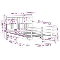 Bed met boekenkast zonder matras massief grenenhout 140x190 cm - thumbnail