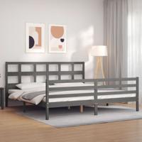 Bedframe met hoofdbord massief hout grijs 200x200 cm - thumbnail