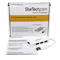 StarTech.com 4-poorts USB 3.0-hub met geïntegreerde kabel, 5 Gbps, draagbare SuperSpeed USB-hub, mini-USB 3-hub, wit (ST4300MINU3W) - thumbnail
