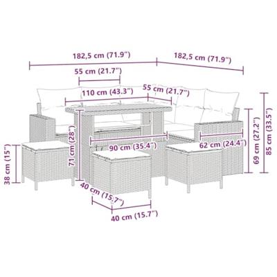 Tuinbankenset 9 pcs Beige poly rattan