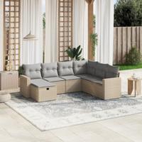 7-delige Loungeset met kussens poly rattan gemengd beige - thumbnail