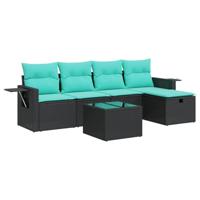 6-delige Loungeset met kussens poly rattan zwart - thumbnail