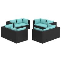 8-delige Loungeset met kussens poly rattan zwart - thumbnail