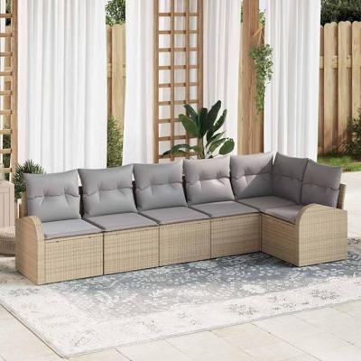 Tuinbankenset met kussen 6 pcs Beige en Licht Grijs poly rattan