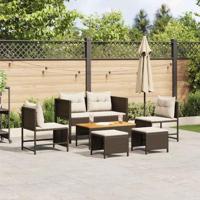 Tuinbankenset met kussen 6 pcs Bruin en Crème poly rattan - thumbnail