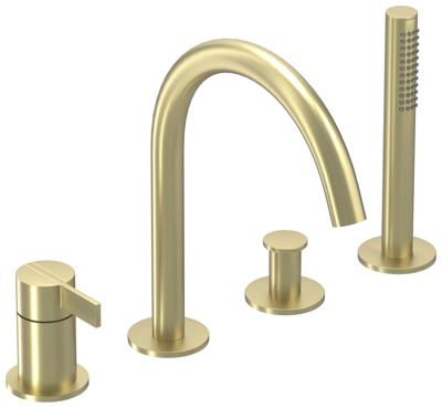 IVY Pact Badrandcombinatie - 4-wegs - mengkraan - draaibare uitloop - uittrekbare handdouche - Geborsteld mat goud PVD 6302154