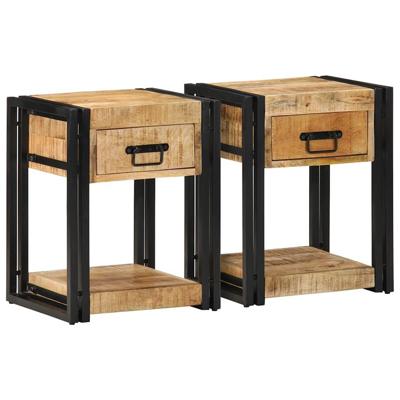 Nachtkastjes 2 st 40x35x50 cm massief ruw hout mango