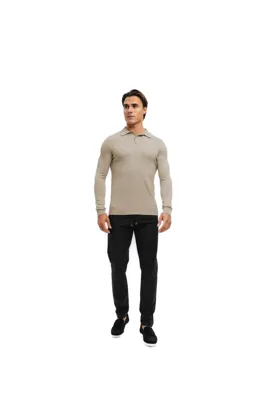 Malelions Knitted Longsleeve Polo Heren Beige - Maat XL - Kleur: Beige | Soccerfanshop