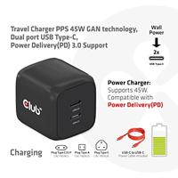 club3D CAC-1909EU Laptop netvoeding 45 W 2x USB-C USB PD Zwart Binnen - thumbnail
