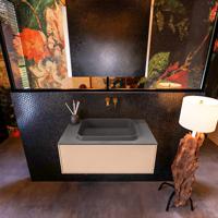 Badkamermeubelset Mondiaz Erin 80 cm met 1 Lade met RIDGE Wastafel Midden Dark grey Zonder Kraangaten Greeploos Mat Rosee - thumbnail