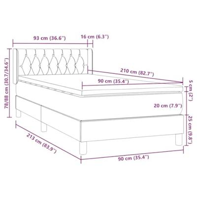 Boxspring met matras fluweel lichtgrijs 90x210 cm