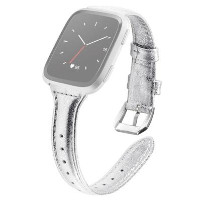 Voor Fitbit versa 2 Smart Watch lederen polsband horlogeband Shrink versie (zilver)