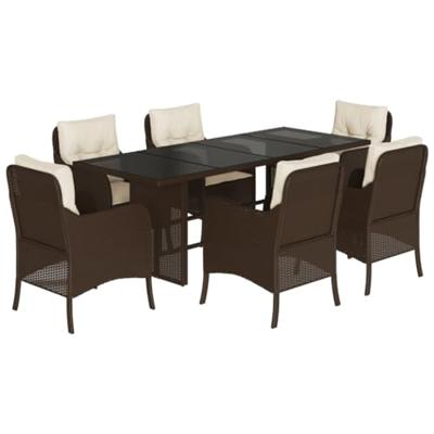 7-delige Tuinset met kussens poly rattan bruin
