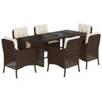 7-delige Tuinset met kussens poly rattan bruin - thumbnail