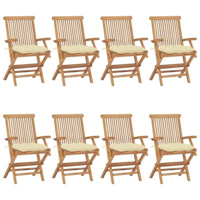Tuinstoelen 8 st met crèmewitte kussens massief teakhout