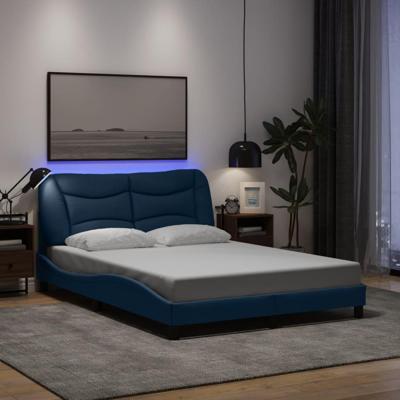 Bedframe met LED-verlichting stof blauw 140x190 cm