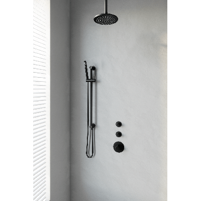 Thermostatisch Inbouwdoucheset Brauer Black 20cm Hoofddouche Plafondarm Staafhanddouche op Glijstang Mat Zwart