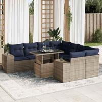 9-delige Loungeset met kussens poly rattan acacia grijs - thumbnail