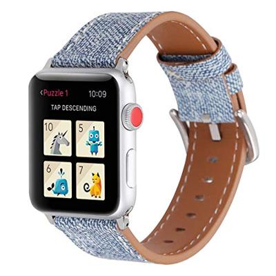 Denim Pattern Echt Leren bandje - Licht blauw - Geschikt voor Apple Watch 38mm / 40mm / 41mm / 42mm